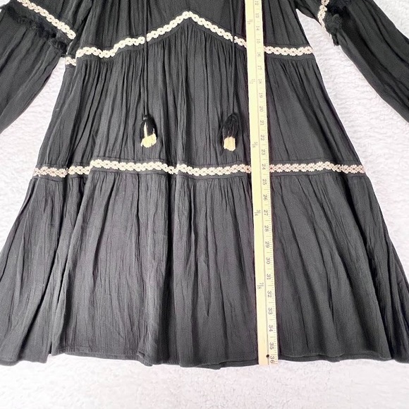Boho Peasant Dress Embroidered Tassel Tiered Festival Balloon Sleeve L - Picture 5 of 11